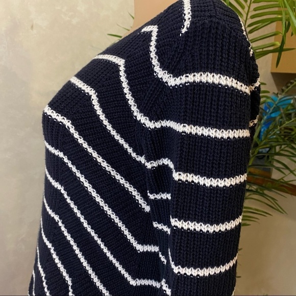 Loft Women’s Sweater Navy blue & White Striped Size L Relaxed Sweater - Picture 5 of 16